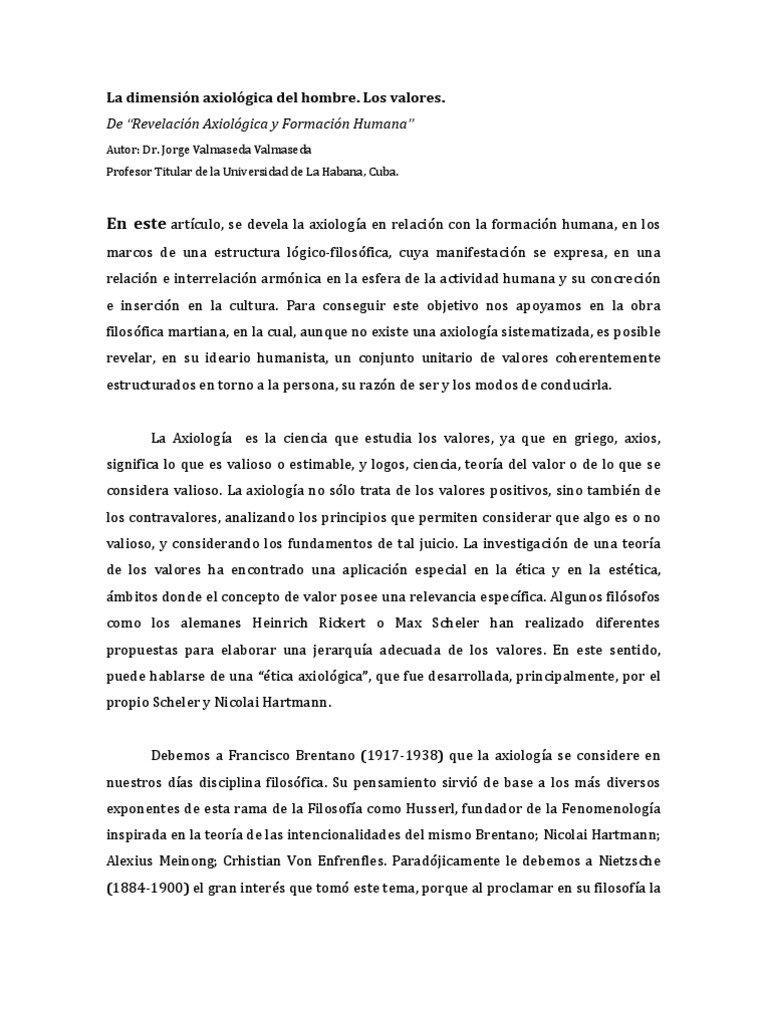 La dimensión axiológica del hombre