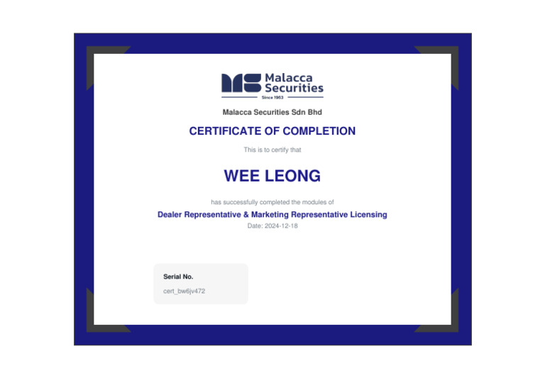 Certificate of Completion For Dealer Representative Marketing ...