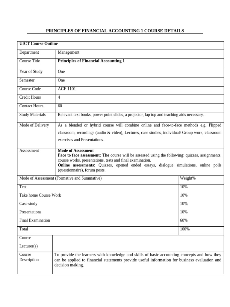 Principles of Financial Accounting 1 Course | PDF | Educational ...