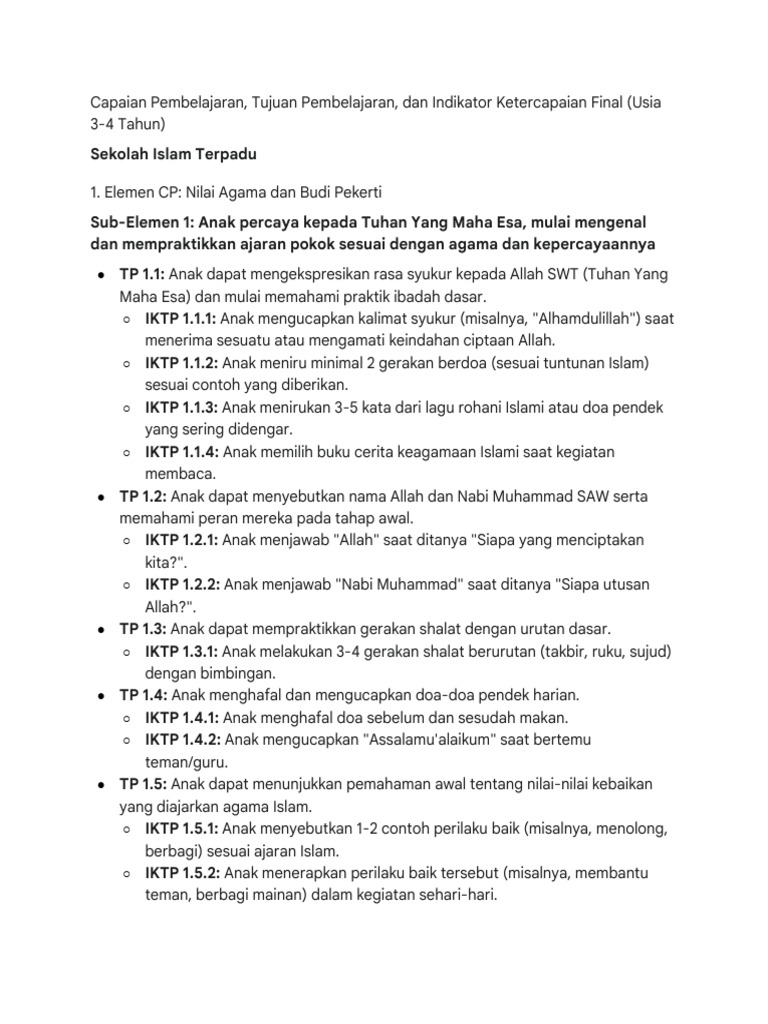 Contoh IKTP untuk PAUD 3-4 Tahun | PDF