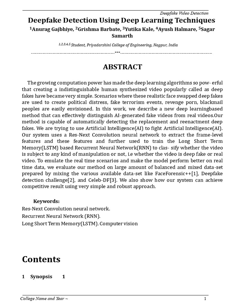 Deepfake Detection Using AI Techniques | PDF | Deep Learning ...