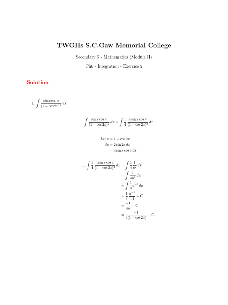 Integration Solutions for Secondary 5 Math | PDF | Chess Theory | Chess
