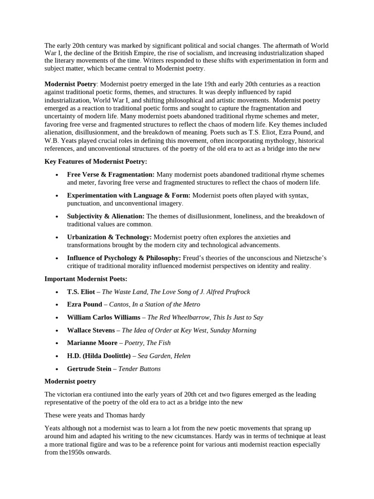 Historical Roots of Modernist Poetry | PDF | Poetry | Modernism