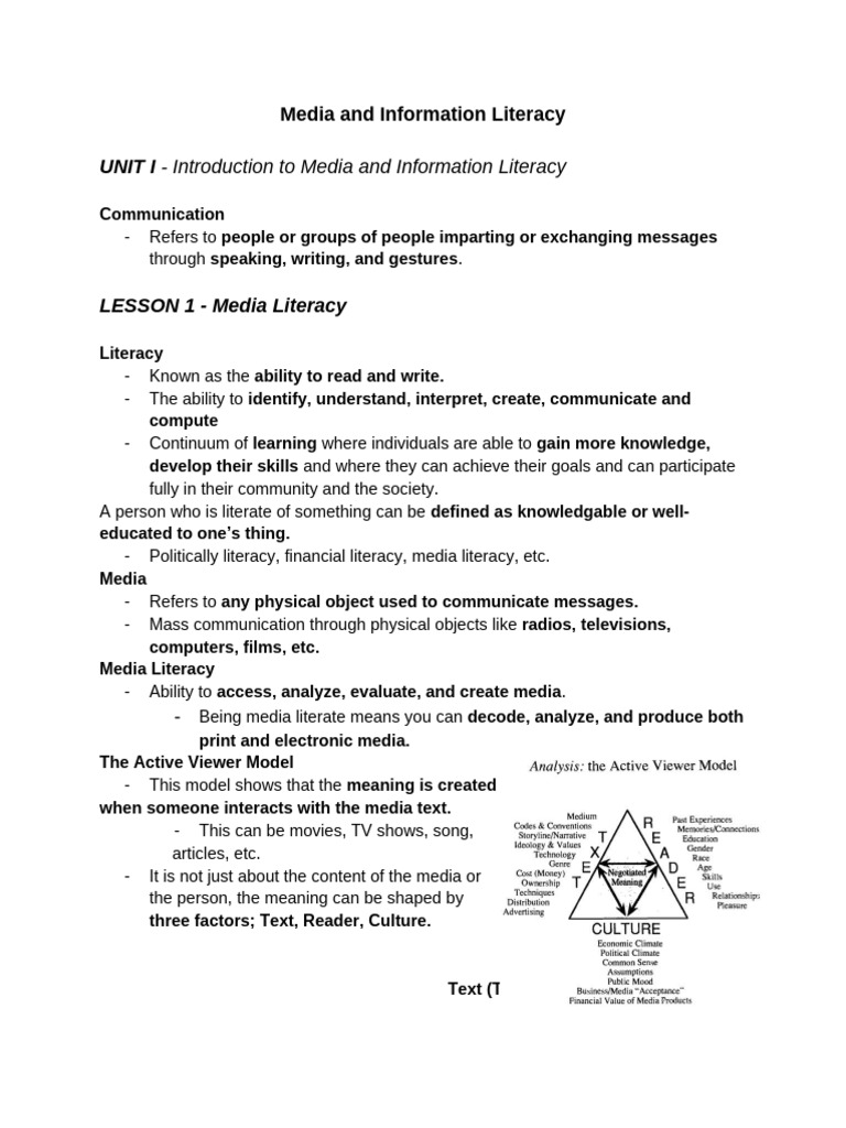Media and Information Literacy Overview | PDF | Mass Media ...