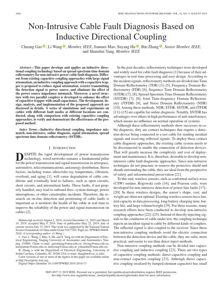 Non-Intrusive Cable Fault Diagnosis Based On Inductive Directional ...
