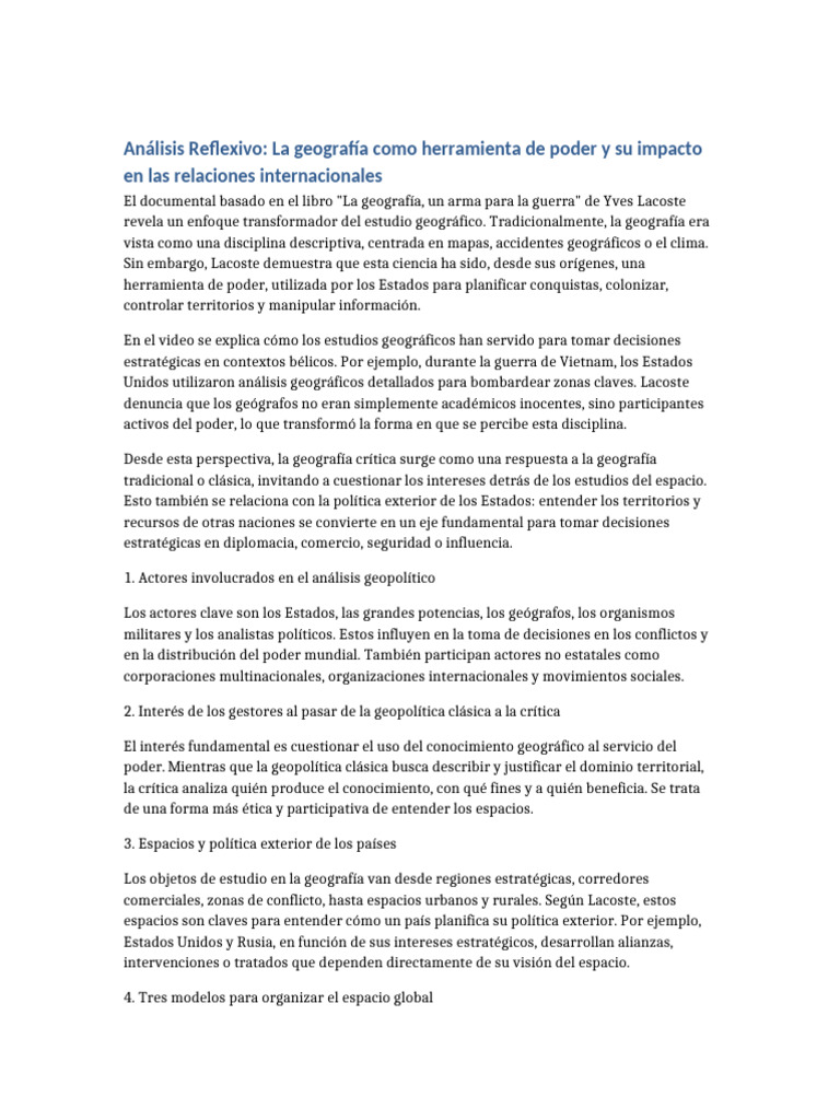 Geografía y Poder en Relaciones Internacionales | PDF | Geopolítica ...