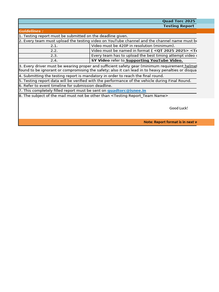 Quad Torc 2025 Testing Report Guidelines | PDF | Transport | Vehicles