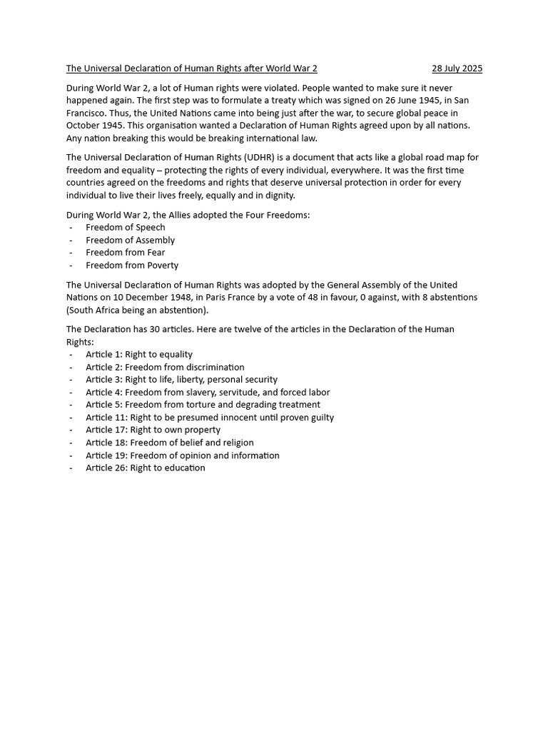 The Universal Declaration of Human Rights After World War 2 - 28 July ...