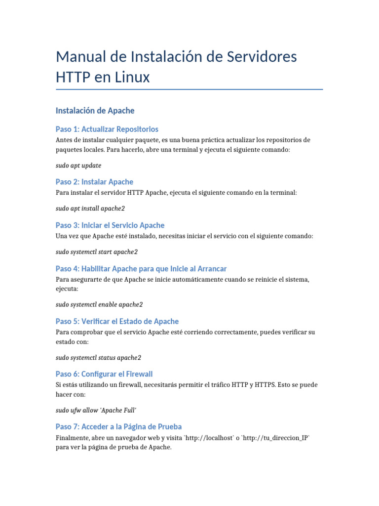 Instalación de Servidores HTTP en Linux | PDF | Servidor HTTP Apache ...