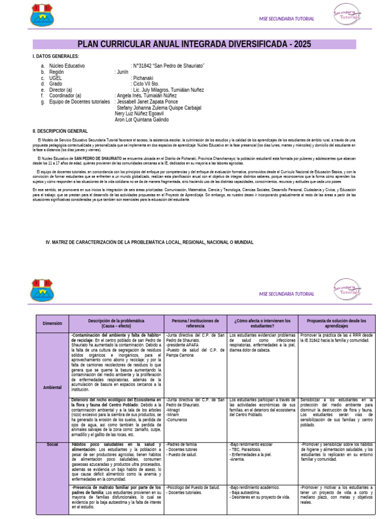 Plan Curricular Anual Secundaria 2025 | PDF | Geometría | Ecuaciones