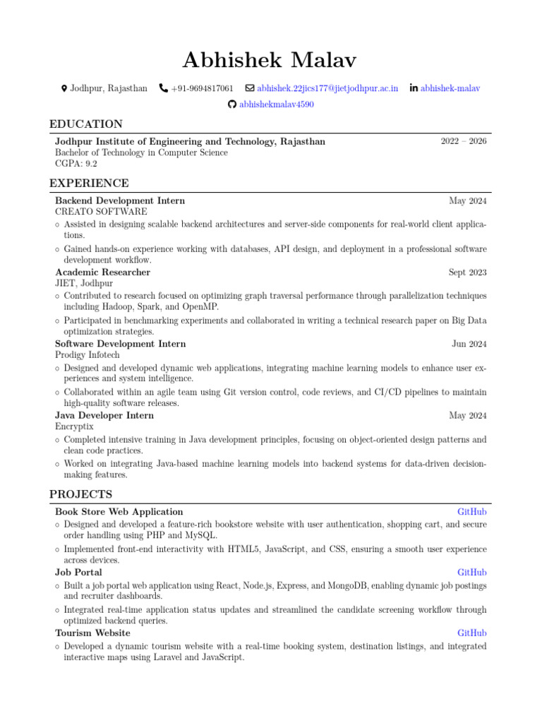 Abhishek Malav: Tech Intern & Developer | PDF | Web Application ...
