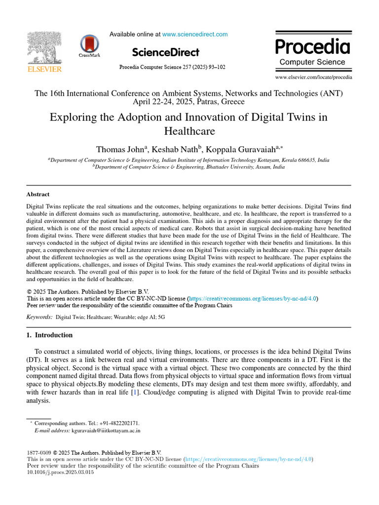 Exploring The Adoption and Innovation of Digital Twins in Healthcare ...