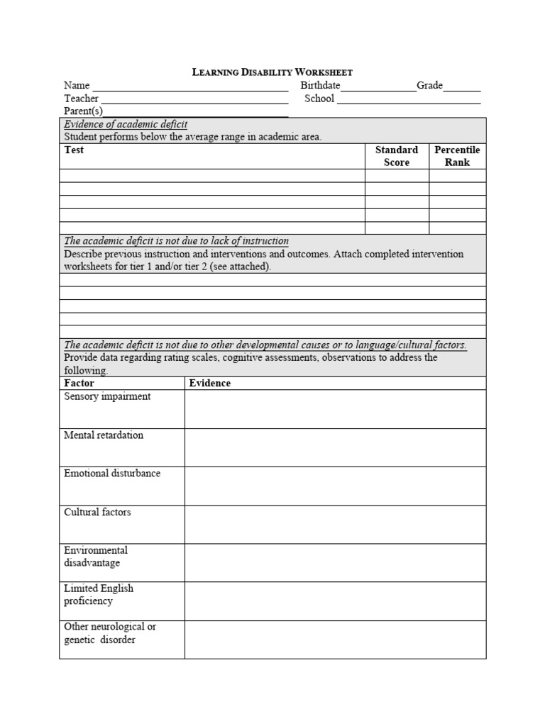 4.Ho2.Learning Disability Worksheet | PDF