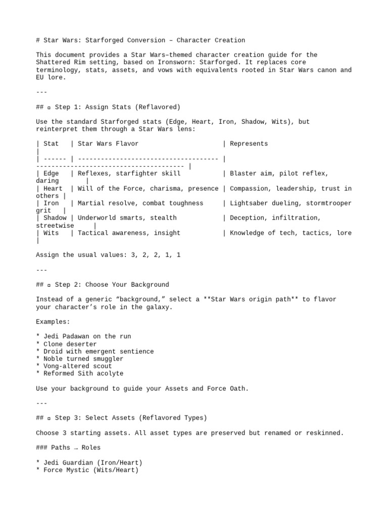 Star Wars Character Creation Guide | PDF | Jedi | Star Wars