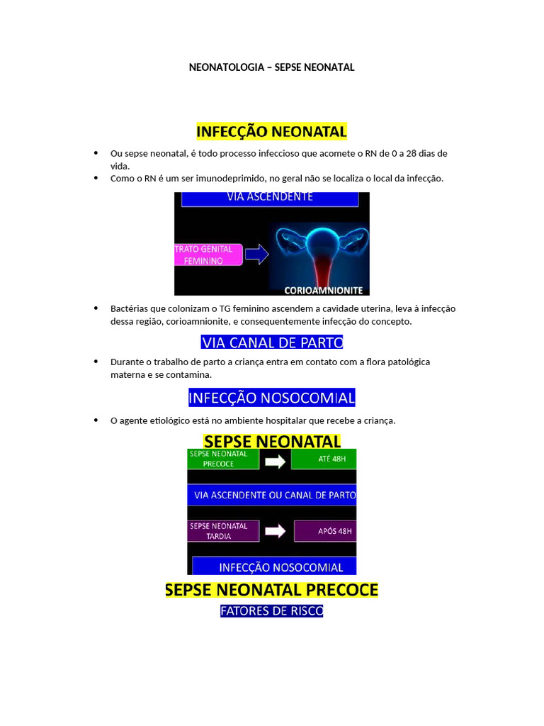 Sepse Neonatal: Causas e Sintomas | PDF | Sepse | Infecção