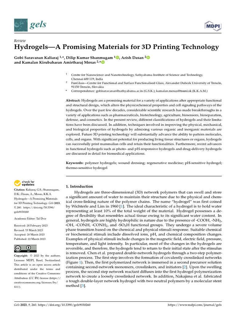 Hydrogels for Advanced 3D Printing | PDF | Cellulose | Cross Link