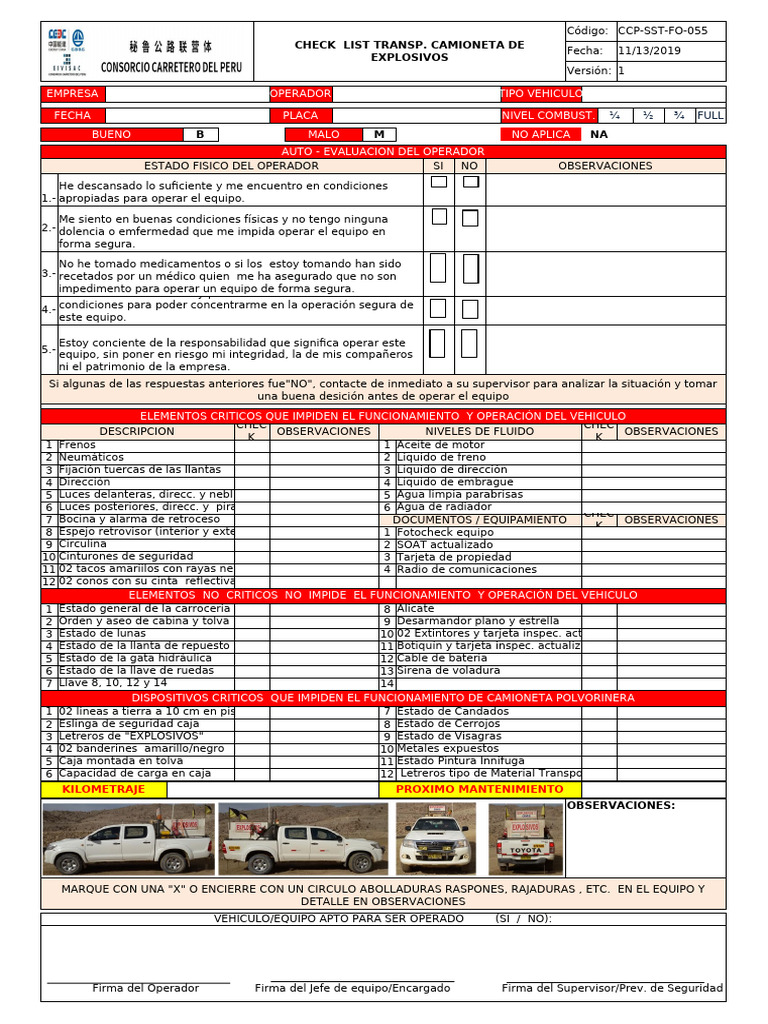 Checklist de Seguridad para Vehículos Explosivos | PDF | Tecnología de ...