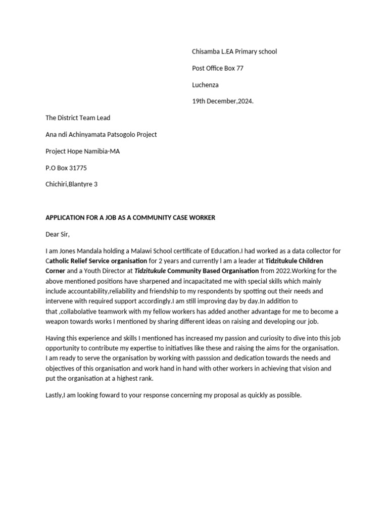 Job Application for Community Case Worker | PDF