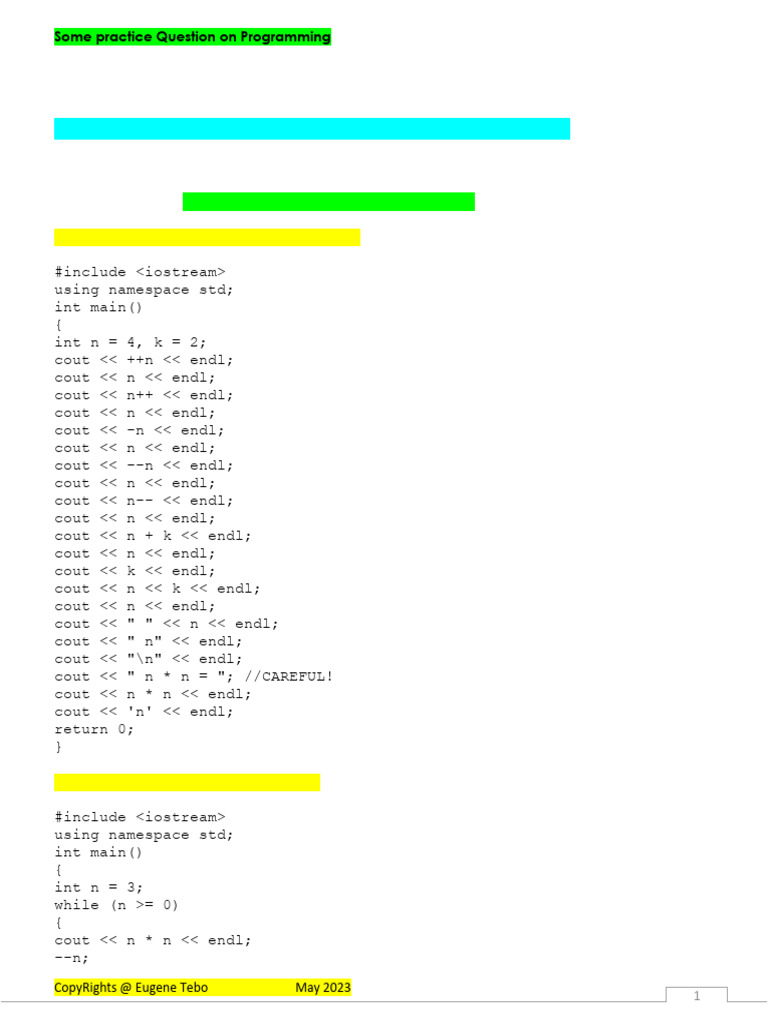 C++ Exam Practice Questions and Solutions | PDF | Namespace | C++