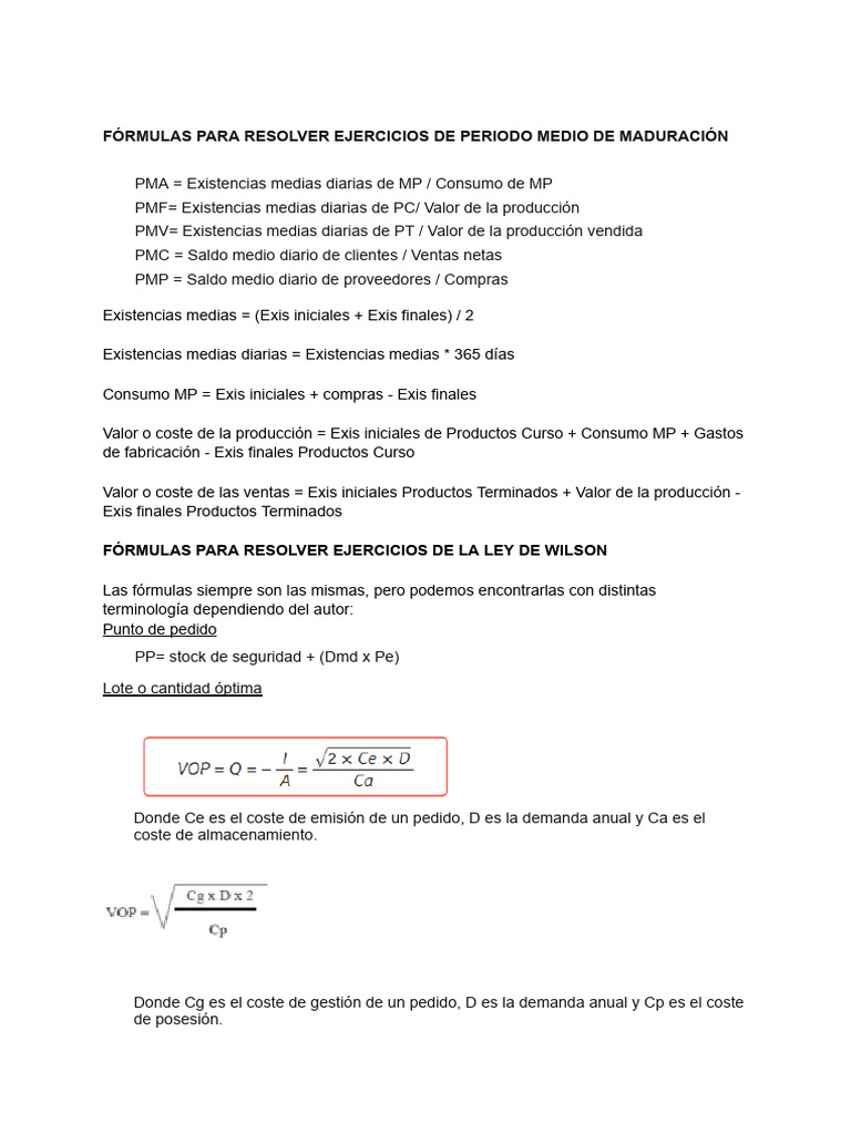 Fórmulas para Gestión de Inventarios y Clasificación ABC | PDF | Valor ...