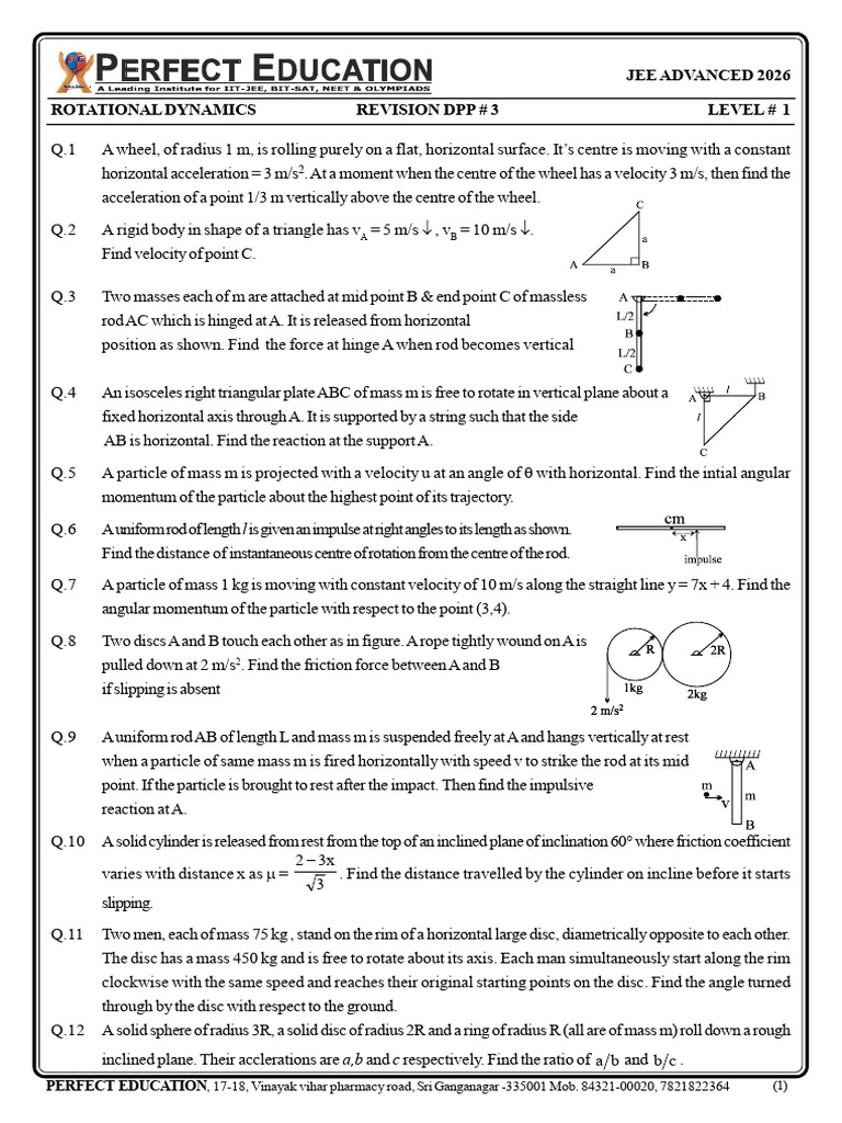 JEE Advanced 2026 Rotational Dynamics DPP | PDF | Rotation Around A ...