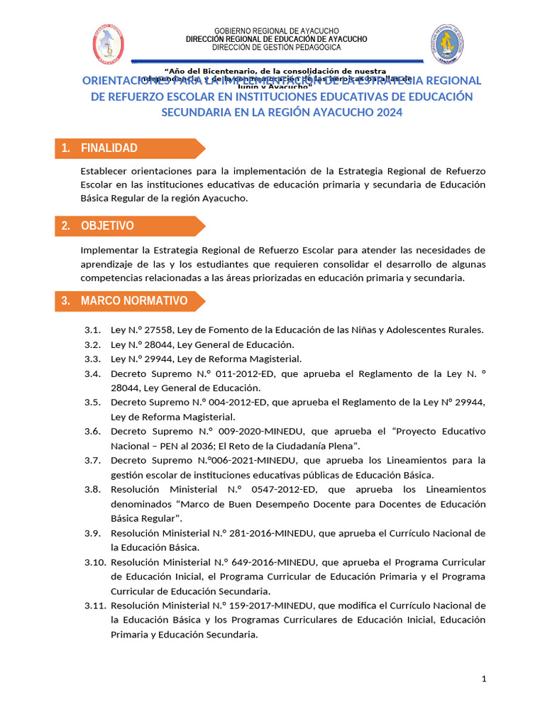 Orientaciones para La Implementacion Del Re 2024 y Formatos de Planes y ...