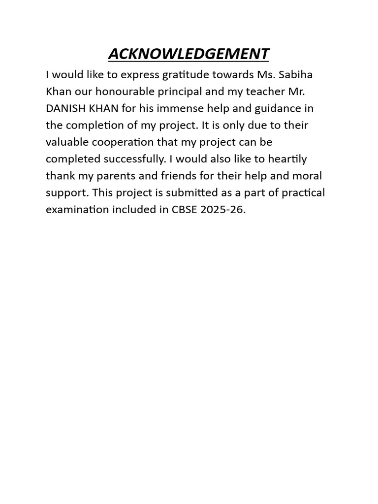 Acknowledgement for Physics Project | PDF | Printing | Publishing