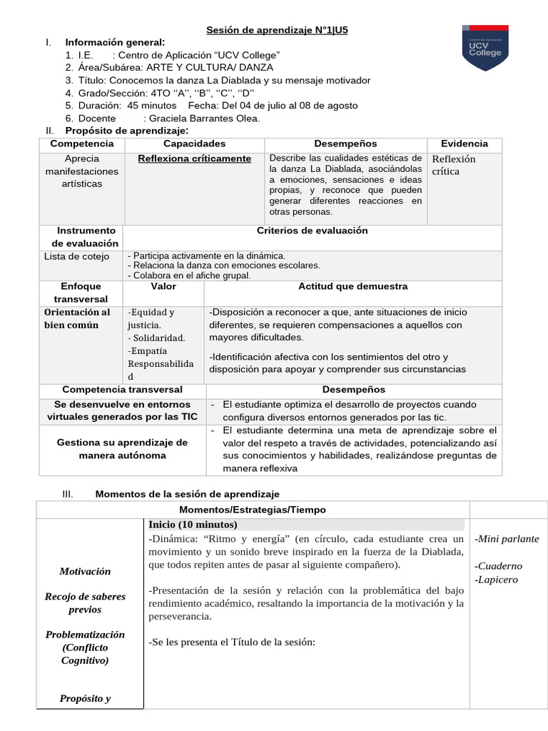 Sesion 1-U5 - 4to | PDF | Aprendizaje | Las emociones