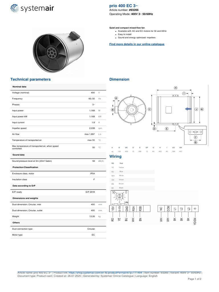 Systemair Prio 400 EC 3 | PDF | Alternating Current | Physical Quantities