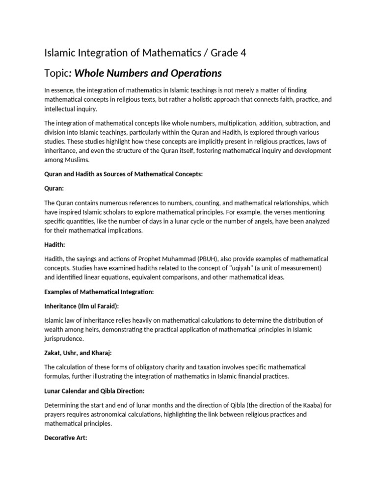 Islamic Integration of Mathematics in Education | PDF | Quran | Islam