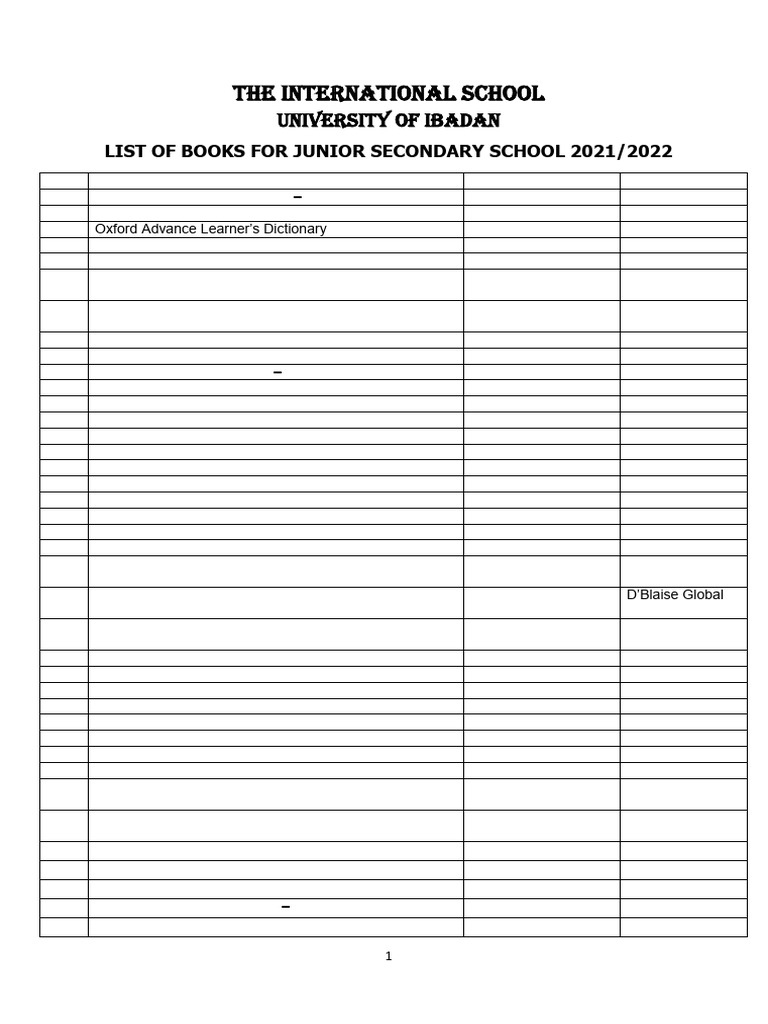 Junior Secondary School Book List 2021/22 | PDF
