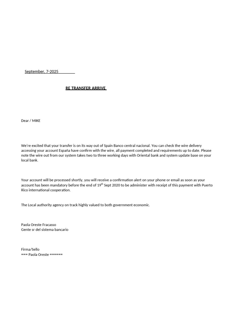 Wire Transfer Confirmation Notice | PDF