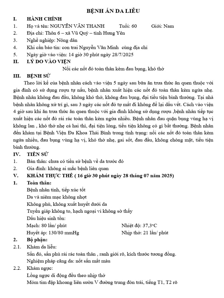 Bệnh Án Da Liễu 2 | PDF