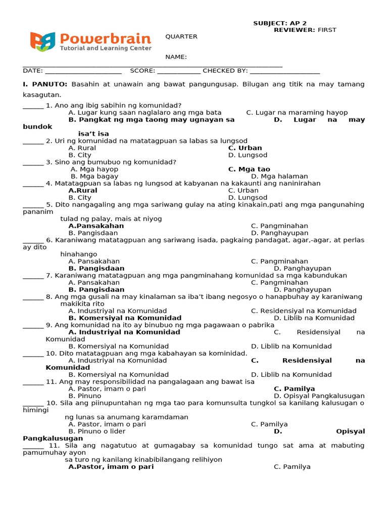 First Quarter: Subject: Ap 2 Reviewer | PDF