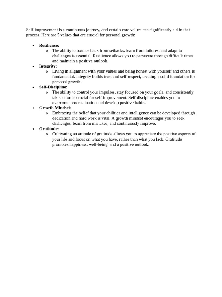 5 Core Values for Personal Growth | PDF