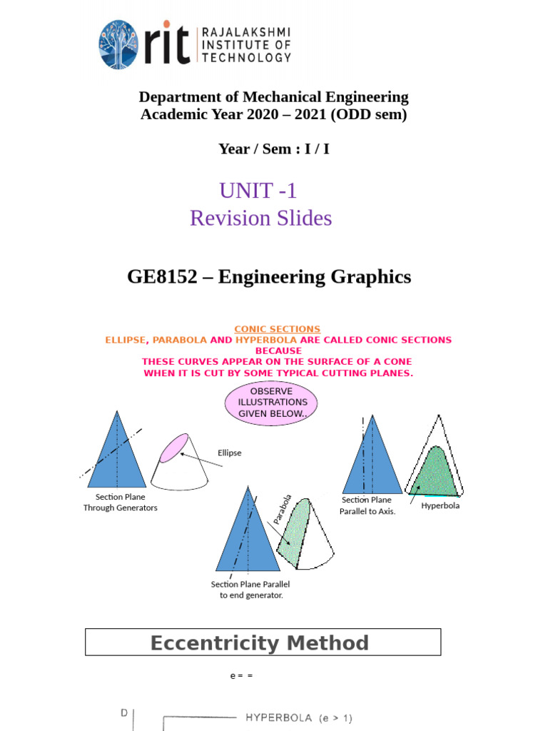 Engineering Graphics: Conic Sections & Projections | PDF | Ellipse | Circle