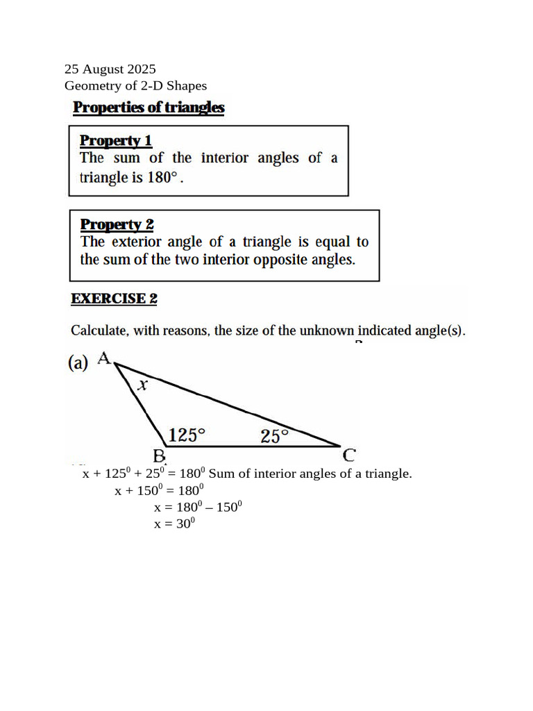 25.08.2025 Geometry of 2-D Shapes - Properties of Triangles | PDF