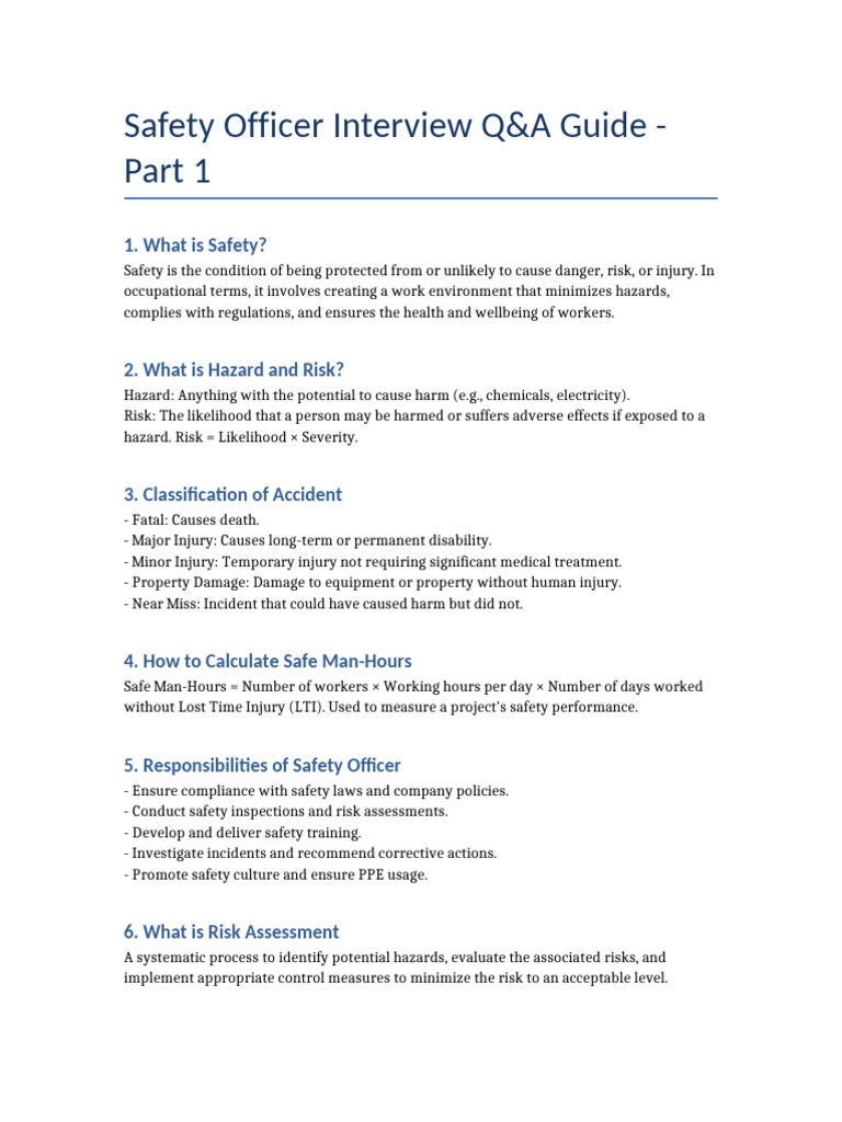 Safety Officer Interview Q&A Guide | PDF