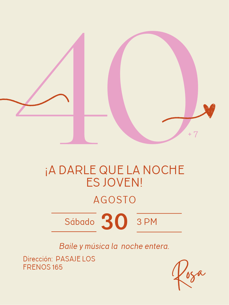 Invitación Vertical de Cumpleaños Sofisticada en Color Crema y Rosa | PDF