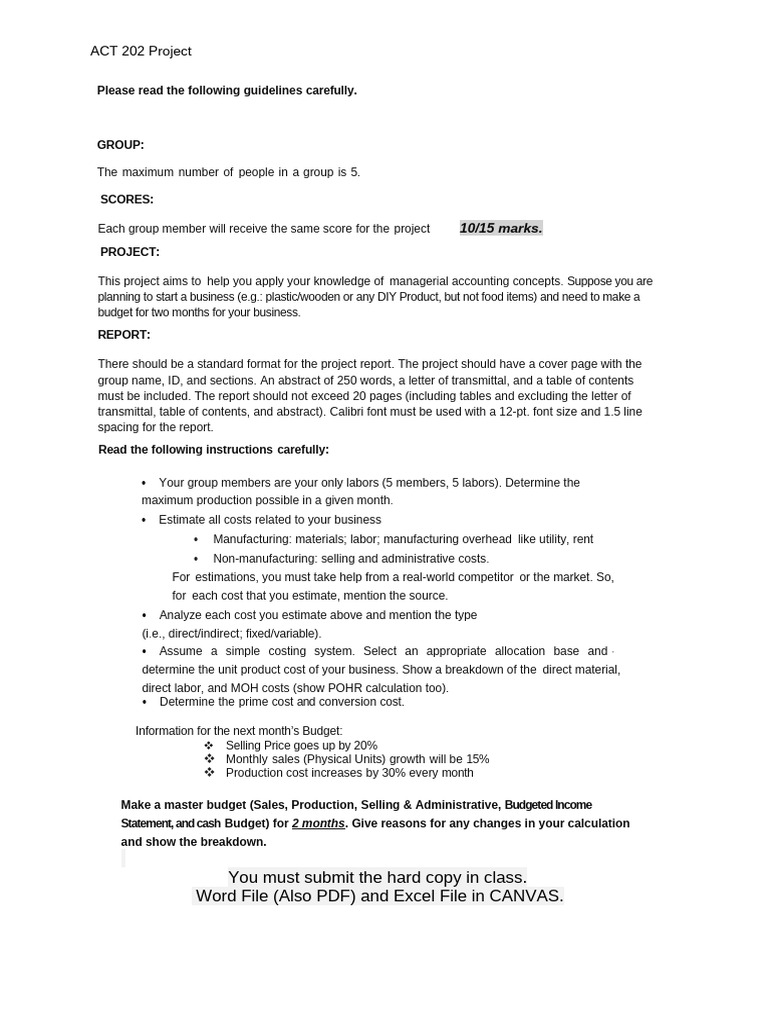 ACT 202 Project Guidelines | PDF | Cost Of Goods Sold | Business Economics
