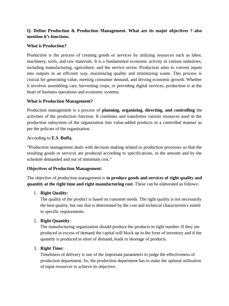 Production Management: Objectives & Functions | PDF | Inventory ...