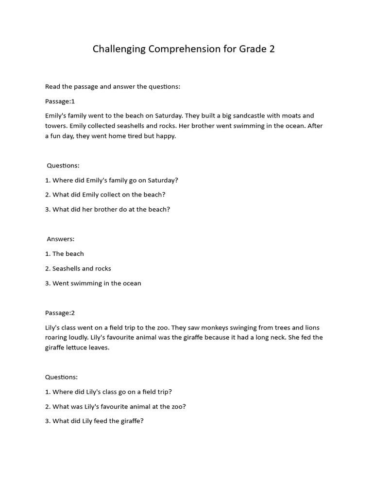 Grade 2 Comprehension Questions | PDF