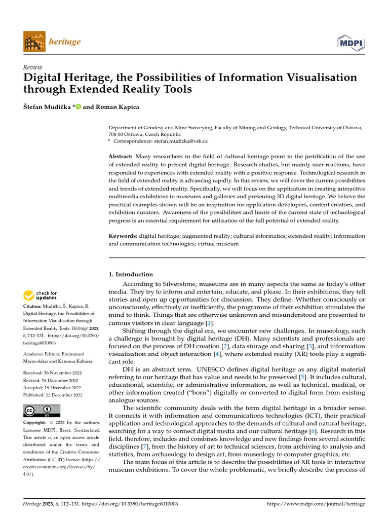 XR Tools for Digital Heritage Visualization | PDF | Augmented Reality ...