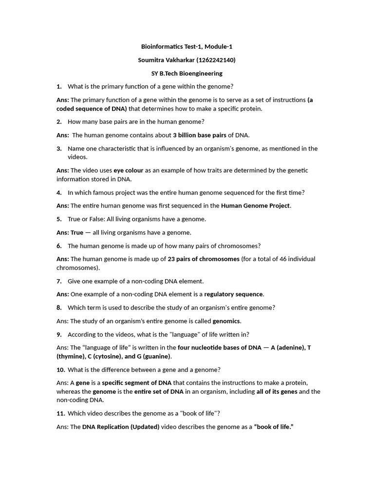 Bioinformatics Test: Genomics Insights | PDF | Gene | Genome