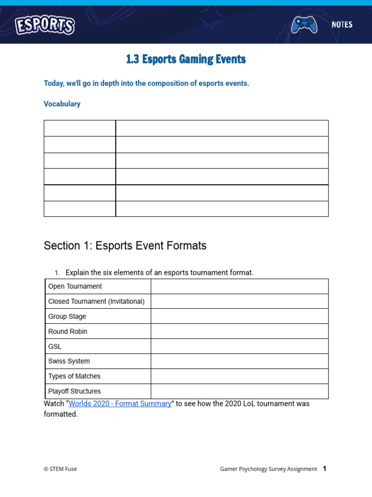 Aaqil Notes - 1.3 Esports Gaming Events | PDF