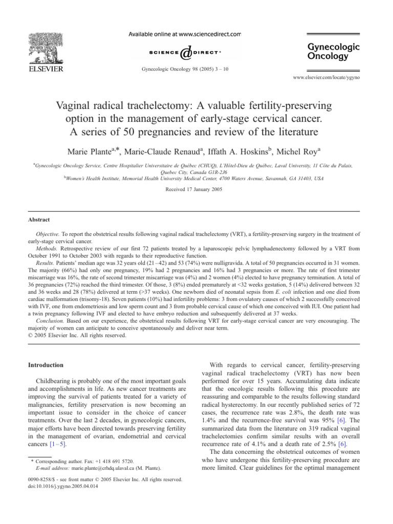 Vaginal Radical Trachelectomy A Valuable Fertility Preserving PDF | PDF ...