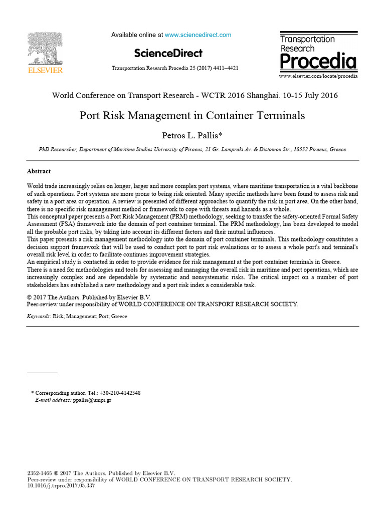 Port Risk Management in Containers Petros Pallis | PDF | Risk | Risk ...
