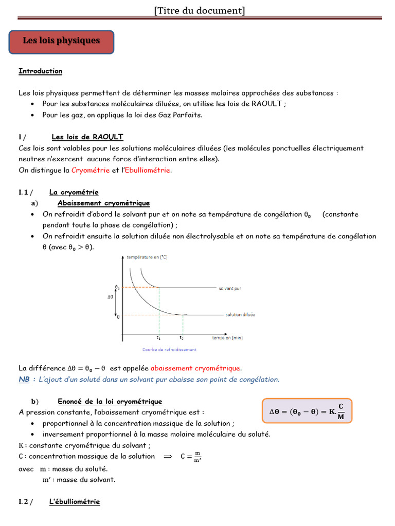 Lois de Raoult et Gaz Parfaits en Chimie | PDF | Atmosphère de la Terre ...