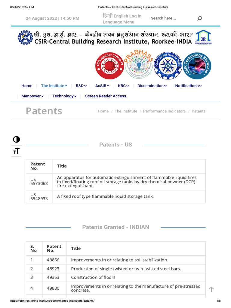 CSIR-CBRI Patent Innovations List | PDF | Concrete | Cement