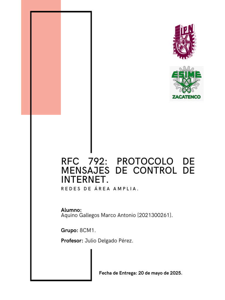 ICMP y RFC 792: Mensajes de Control | PDF | Protocolos de internet ...